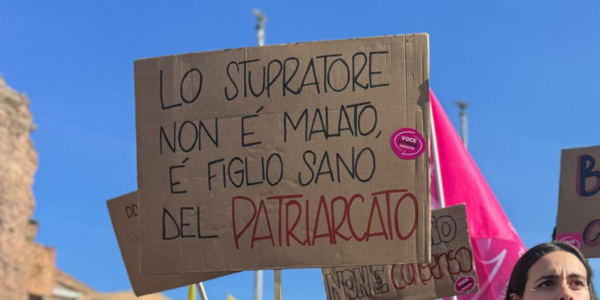 Cartello dalla manifestazione a Roma contro il Ddl Bongiorno